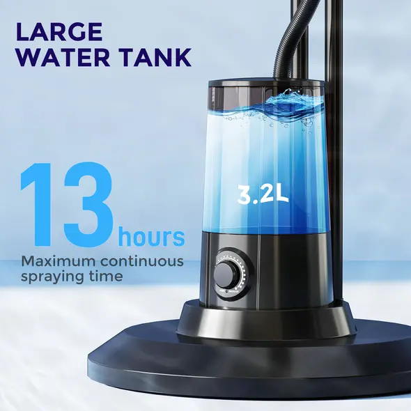 HOMCOM Pedestal Fan with Water Mist Spray, Spray Misting Fan with 70° Oscillation, Tilt Head, 3 Speeds, 3 Modes, Adjustable Mist, 3.2L Water Tank, for Home, 120 cm - 8