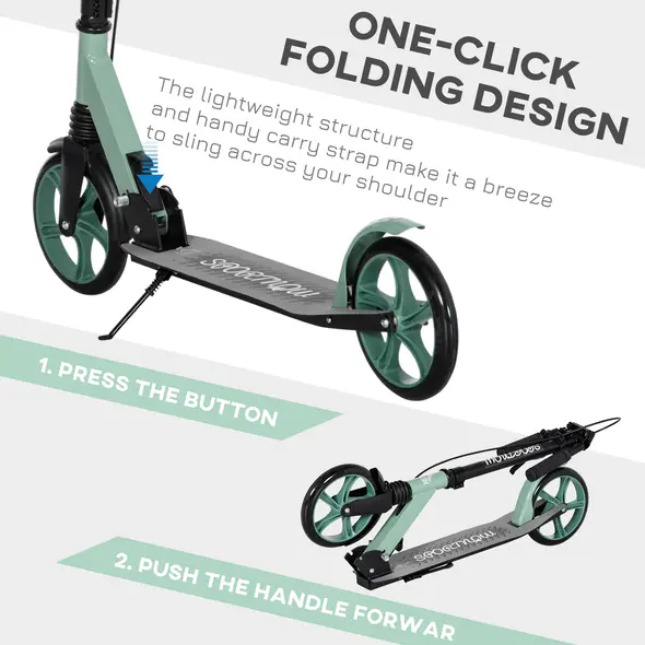 HOMCOM One-click Folding Kick Scooter for 14+ w/ Adjustable Handlebar, Push Scooter with Kickstand, Dual Brake System, Shock Absorber, 200mm Wheels & ABEC-9 Bearings - 5