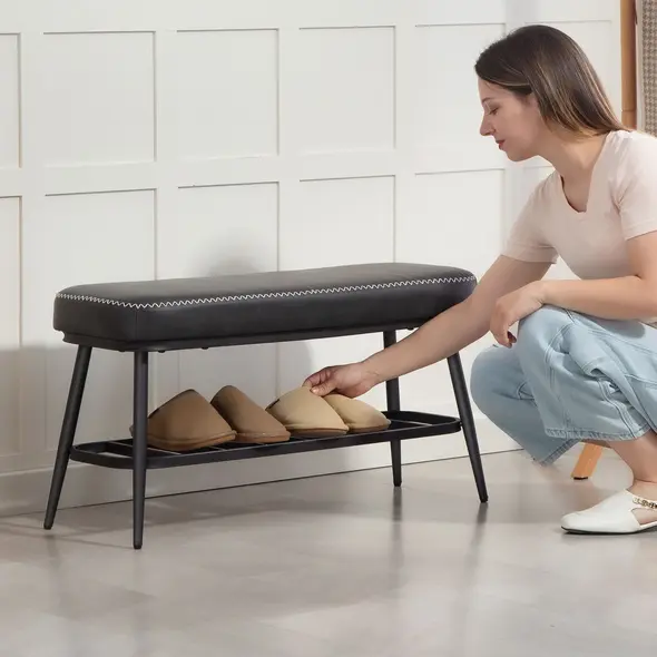 HOMCOM PU Leather Shoe Storage Bench - Charcoal Grey - 9