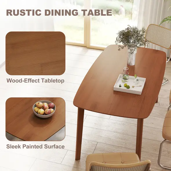 HOMCOM Pine Wood Rectangular Dining Table - Light Brown - 7