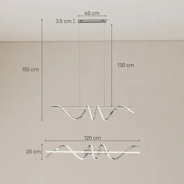 HOMCOM Pendant Light with 3 Colour Temperatures - Silver Tone - 3