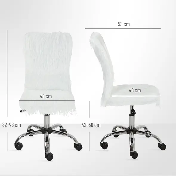 HOMCOM Plush Office Desk Chair, Modern Armless Swivel Vanity Chair with Adjustable Height for Home Office, Bedroom, Living Room, White - 3