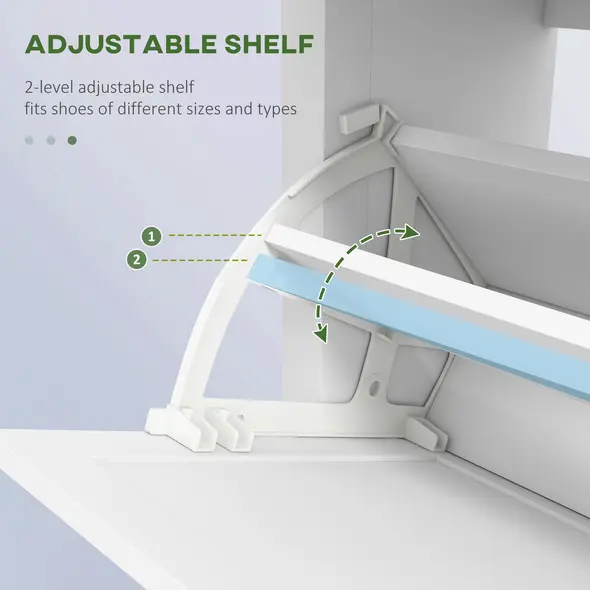 HOMCOM Narrow Shoe Cabinet with 2 Flip Drawers and Adjustable Shelves, White - 5