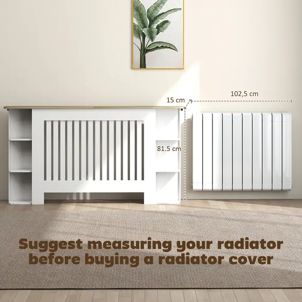 HOMCOM Radiator Cover with Open Storage Shelves, Vertical Slatted Cabinet Shelf Heater Cover for Living Room, Hallway, Large, White (H: 83 / W: 152 / D: 19 cm) - 4