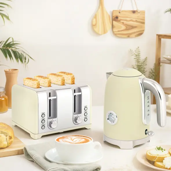 HOMCOM Retro 3000W Kettle and Toaster Set - Cream - 2