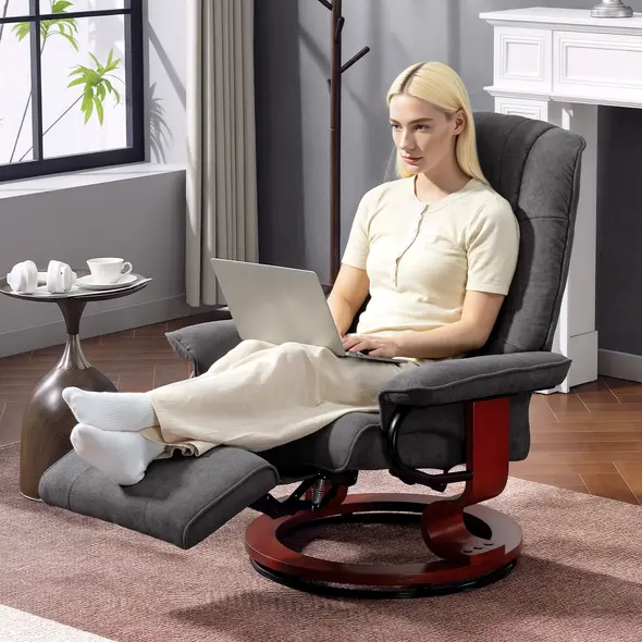 HOMCOM Reclining Swivel Chair, with Footrest - Grey - 9
