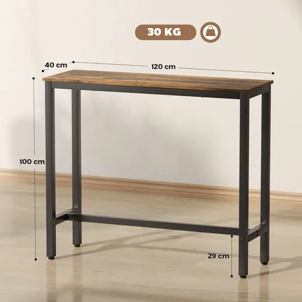 HOMCOM Rectangular Bar Table, Wood Effect Pub Coffee Table for Small Space, Breakfast Dining, Kitchen, Industrial, Rustic Brown - 3