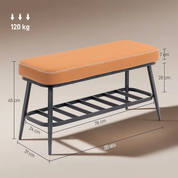 HOMCOM PU Leather Shoe Storage Bench - Brown - 3