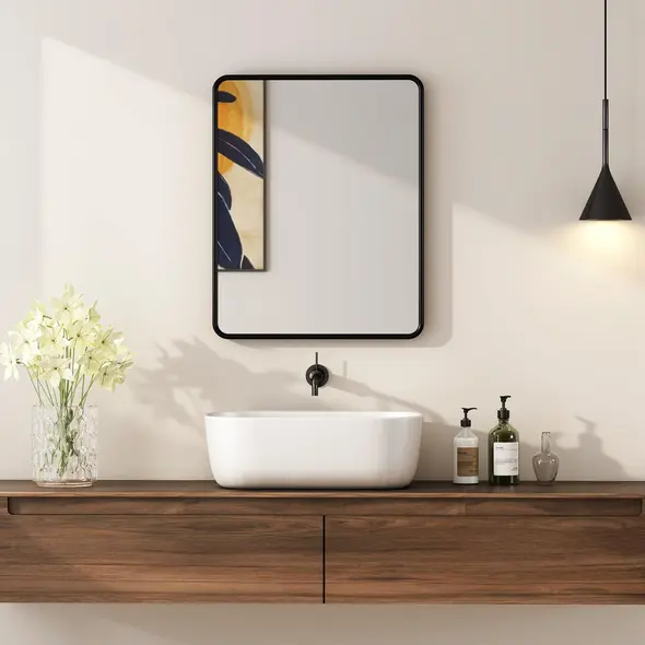 HOMCOM Rectangular Wall Mirror with HD Glass - Black - 9