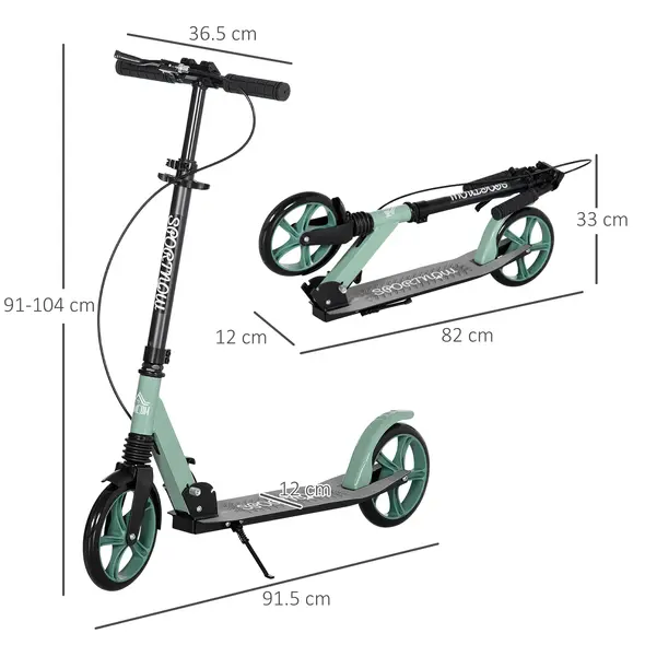 HOMCOM One-click Folding Kick Scooter for 14+ w/ Adjustable Handlebar, Push Scooter with Kickstand, Dual Brake System, Shock Absorber, 200mm Wheels & ABEC-9 Bearings - 3