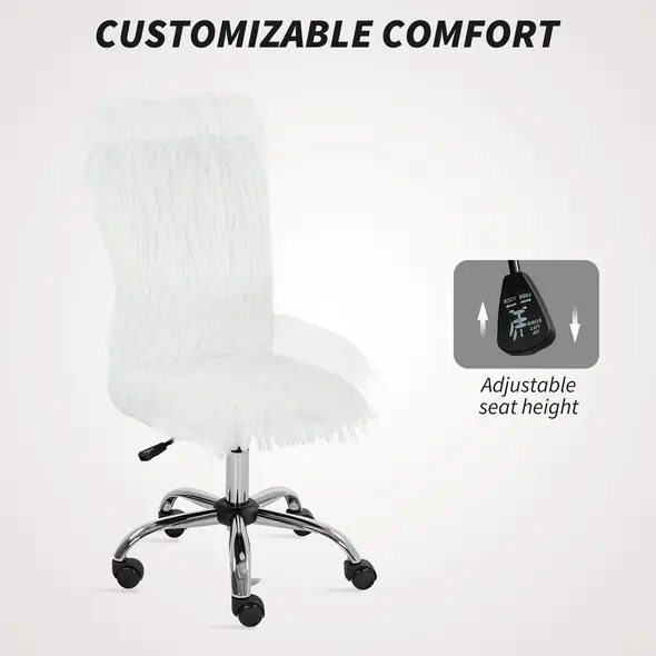 HOMCOM Plush Office Desk Chair, Modern Armless Swivel Vanity Chair with Adjustable Height for Home Office, Bedroom, Living Room, White - 6