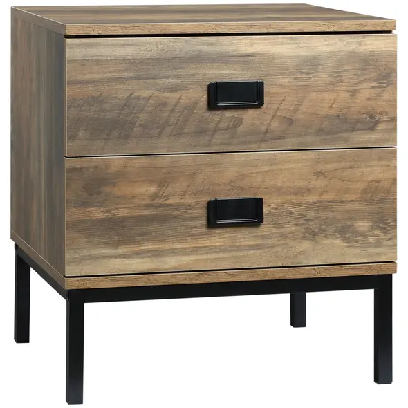 HOMCOM Retro Bedside Table, End Side Table with 2 Drawers, Metal Frame for Bedroom, Living Room, Coffee - 1