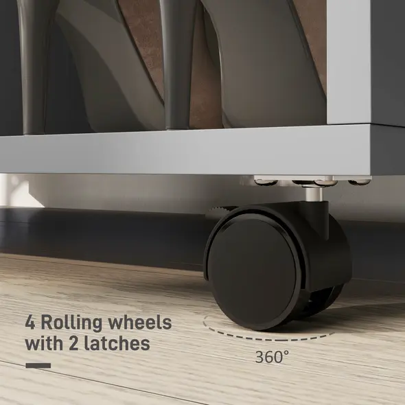 HOMCOM Open Wardrobe on Wheels, Bedroom Wardrobe with Clothes Hanging Rail, 3 Storage Shelves, Mobile Garment Rack for Cloakroom, Hallway, Grey - 5