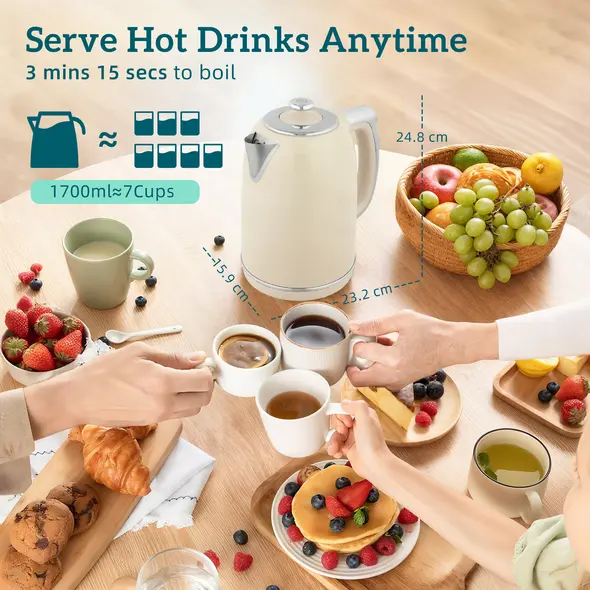 HOMCOM Polished Retro 40-100°C Kettle and Toaster Set - Cream - 3