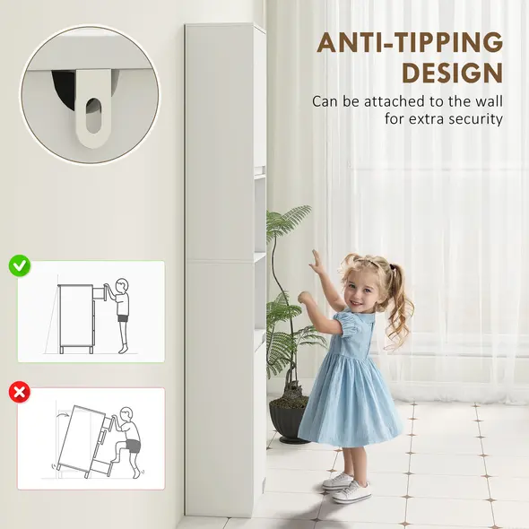 HOMCOM Narrow Bathroom Cabinet, Slim Bathroom Storage Unit with Open Compartment, Freestanding Storage Cupboard with Adjustable Shelves for Small Spaces, 30 x 24 x 170 cm, White - 7