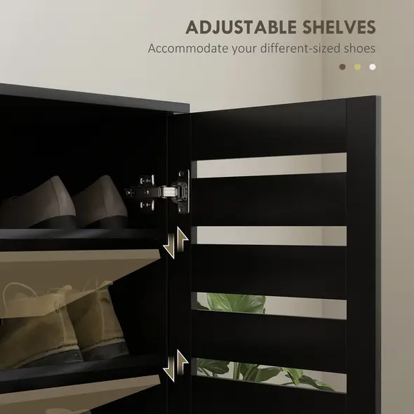 HOMCOM Narrow Shoe Cabinet for Entryway, 5-Tier Slim Shoe Storage Cabinet with 2 Slatted Doors and Adjustable Shelves - 6