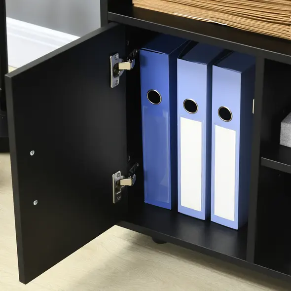 HOMCOM Multi-Storage Printer Stand Unit Office Desk Side Mobile Storage w/ Wheels Modern Style 60L x 50W x 65.5H cm - Black - 7