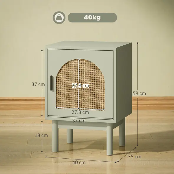 HOMCOM Rattan Bedside Table for Bedroom - Light Green - 3