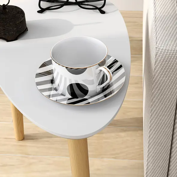 HOMCOM Nesting Coffee Table, Set of 2 Side Tables, Stacking End Tables with Solid Wood Legs, for Living Room Bedroom, Light Grey - 8