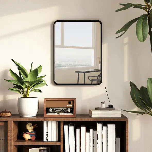 HOMCOM Rectangular Wall Mirror with HD Glass - Black - 2