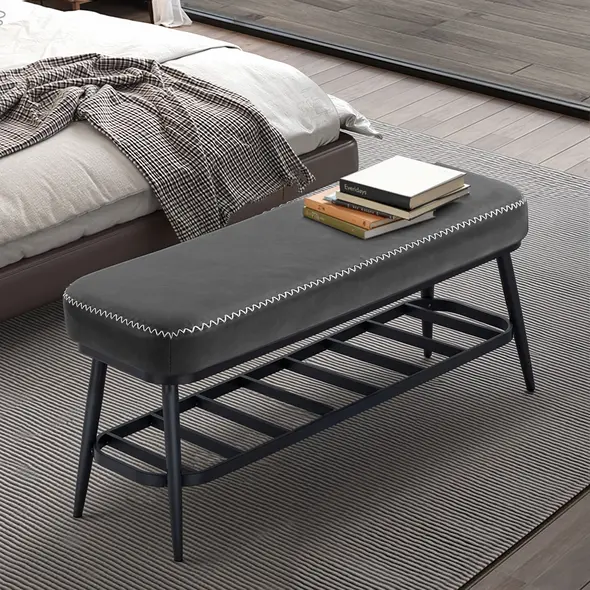 HOMCOM PU Leather Shoe Storage Bench - Charcoal Grey - 7