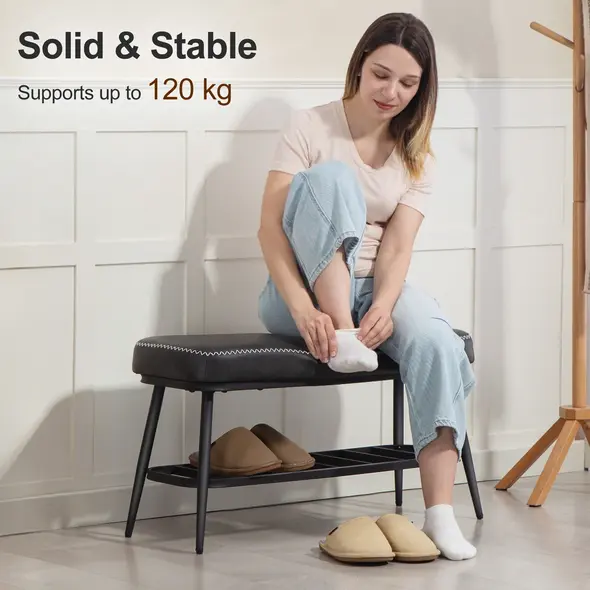 HOMCOM PU Leather Shoe Storage Bench - Charcoal Grey - 6