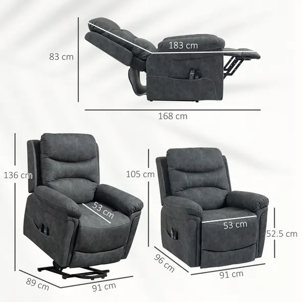 HOMCOM Power Lift Recliner Chair with Vibration Massage, Heat, USB - Grey - 3