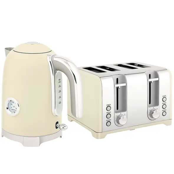HOMCOM Retro 3000W Kettle and Toaster Set - Cream - 1