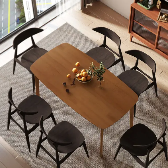 HOMCOM Pine Wood Rectangular Dining Table - Light Brown - 2