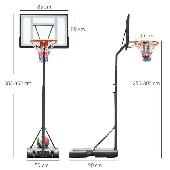 HOMCOM Portable 10ft Basketball Backboard Hoop Set Professional Outdoor Freestanding Basketball Stand with Wheels for Adults and Children, Adjustable High 2.55M-3.05M - 3
