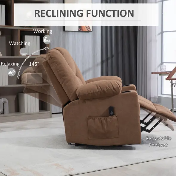HOMCOM Oversized Riser and Recliner Chairs for the Elderly, Fabric Upholstered Lift Chair for Living Room with Remote Control, Side Pockets, Cup Holder, Brown - 5