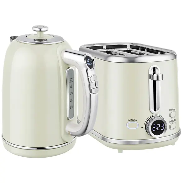 HOMCOM Polished Retro 40-100°C Kettle and Toaster Set - Grey - 1