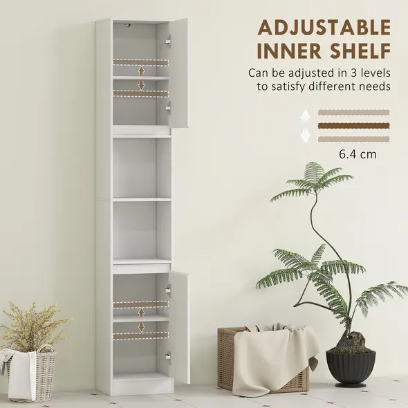 HOMCOM Narrow Bathroom Cabinet, Slim Bathroom Storage Unit with Open Compartment, Freestanding Storage Cupboard with Adjustable Shelves for Small Spaces, 30 x 24 x 170 cm, White - 6