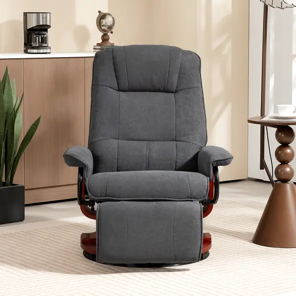 HOMCOM Reclining Swivel Chair, with Footrest - Grey - 7