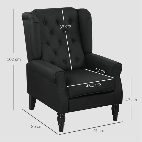 HOMCOM Retro Accent Chair, Linen Wingback Armchair with Wood Frame Button Tufted Design for Living Room Bedroom, Black - 3