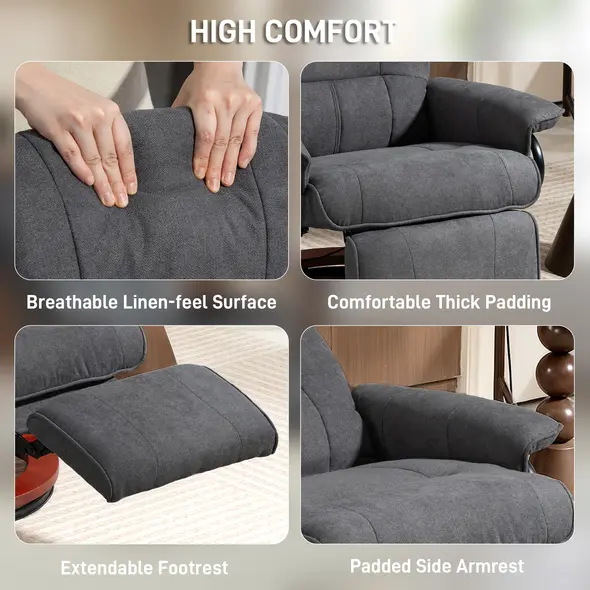 HOMCOM Reclining Swivel Chair, with Footrest - Grey - 6