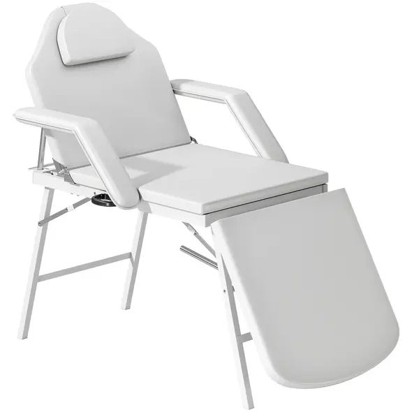 HOMCOM Portable Massage Table, 3 Section Adjustable Beauty Bed, Foldable Massage Bed with Face Hole, Recliner Chair with Removable Headrest and Armrests for Spa, Lash, Tattoo, White - 1
