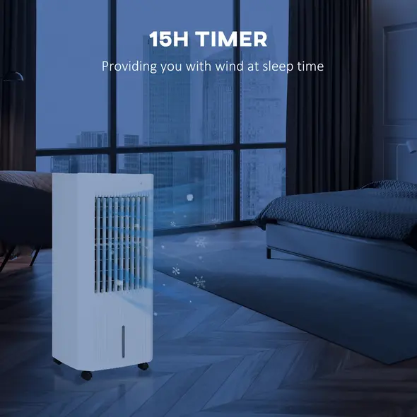 HOMCOM Portable 3-in-1 Air Cooler with 5 Litre Capacity, Oscillation, LED Display, Remote, 15 Hour Timer, Evaporative Air Cooler Fan with 3 Speeds, 3 Modes, Ice Packs, for Home Office - 8