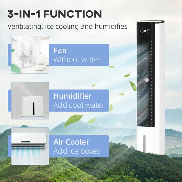 HOMCOM Portable Air Cooler, 6L Tank Humidifier Evaporative Ice Cooling Fan Water Conditioner Unit with 3 Modes, 3 Speed, Remote, Timer, Oscillating for Home Bedroom, White - 6