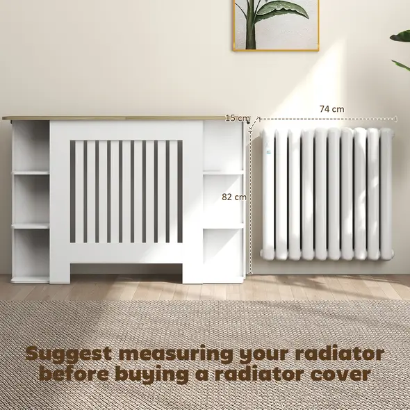 HOMCOM Radiator Cover with Open Storage Shelves, Vertical Slatted Cabinet Shelf Heater Cover for Living Room, Hallway, Medium, White (H: 83 / W: 124 / D: 19 cm) - 4