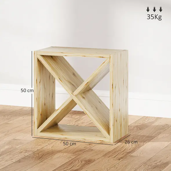 HOMCOM Set of 2 Wooden Wine Rack, X-Shaped Square Tabletop Storage Holder for 24 Bottle, Natural Wood - 3