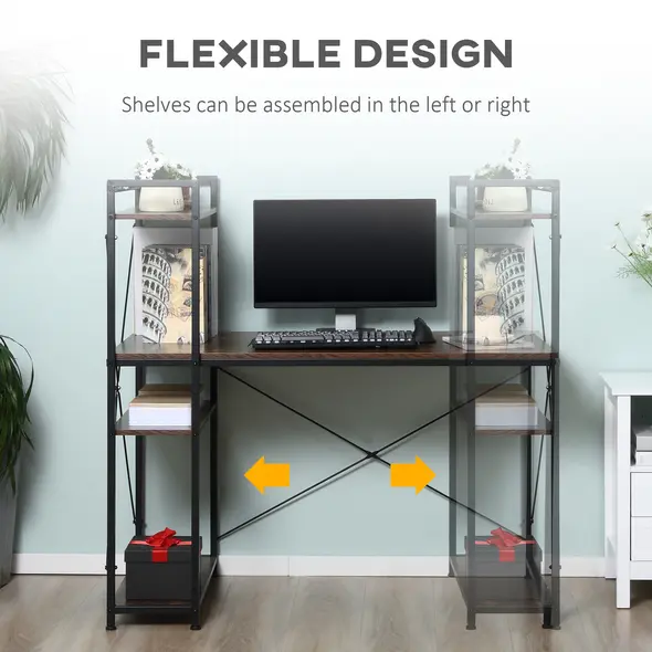 HOMCOM Reversible Computer Desk with Storage Shelves on Left or Right, Industrial Reversible Writing Desk for Home Office, Study, Easy Assembly, 120 x 64 x 121cm, Rustic Brown and Black - 4