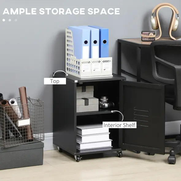 HOMCOM Rolling Metal Filing Cabinet, Industrial Mobile Storage Cabinet with Adjustable Shelf and Wheels for Home Office Living Room, Black - 4