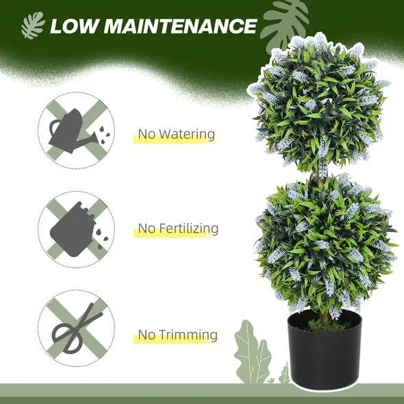 HOMCOM Set of 2 Decorative Artificial Plants Ball Trees with Lavender Flowers in Pot Fake Plants for Home Indoor Outdoor Decor, 70cm, Blue - 5