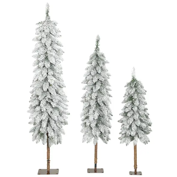 HOMCOM Set of 3 Pencil Flocked Christmas Tree, 3ft 4ft 5ft - 1