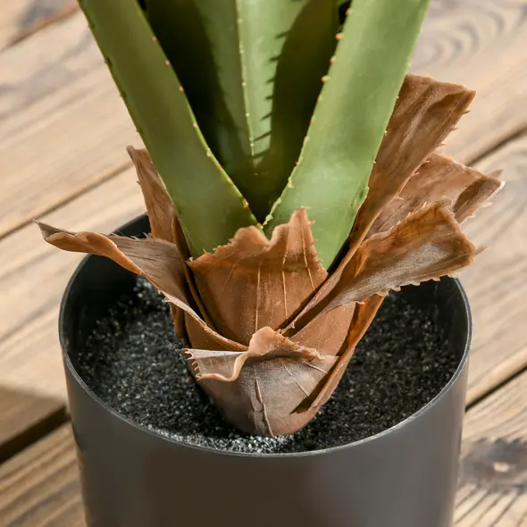 HOMCOM Set of 2 Artificial Plants Agave Succulent in Pot Desk Fake Plants for Home Indoor Outdoor Decor, 15x15x90cm, Green - 8