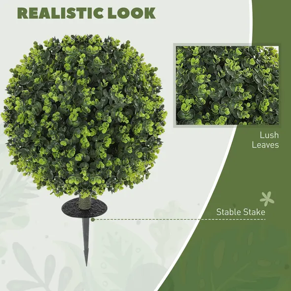 HOMCOM Set of 2 40 cm Artificial Boxwood Topiary Ball Bush with Integrated Ground Stake, Indoor Outdoor UV Resistant Faux Greenery, Faux Plants for Garden, Porch, Balcony - 4