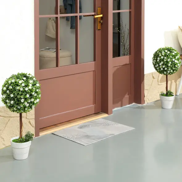 HOMCOM Set of 2 Decorative Artificial Plants, Ball Topiary Tree with Rose Flower in Pot, Fake Plants for Home Indoor Outdoor Decor, 60cm, White - 2