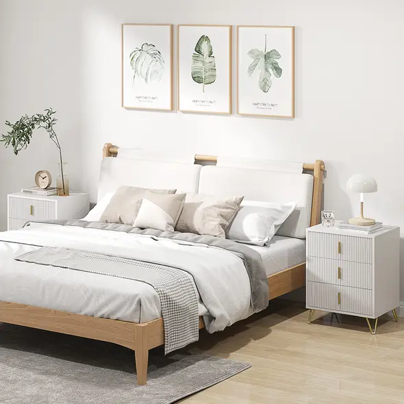 HOMCOM Set of 2 Elegant Chest of Three Drawers - White/Gold-Tone - 2