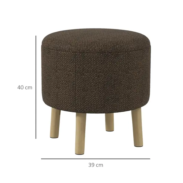 HOMCOM Round Ottoman Stool with Storage, Linen Fabric Upholstered Foot Stool with Padded Seat, Hidden Space and Wood Legs - 3